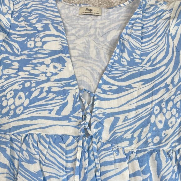 Maaji Helena Blue White Animal Print Tassel Tie Flowy Dress - Picture 6 of 13